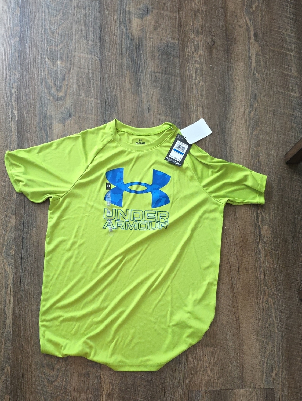 Under Armour Lime Green Short Sleeve Performance Tee with Blue Logo